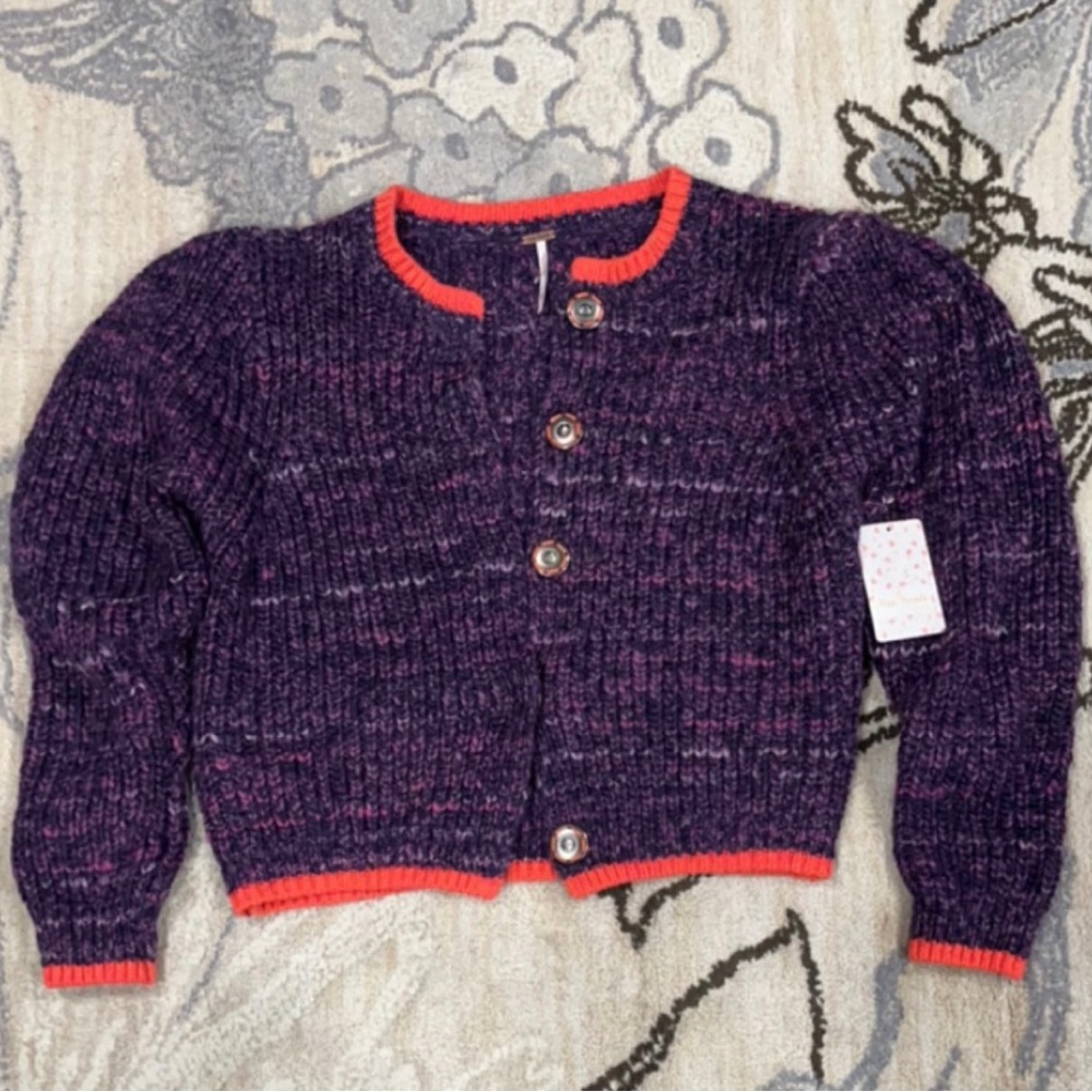 NWT Free People Purple Combo Snap Button Cardigan xs